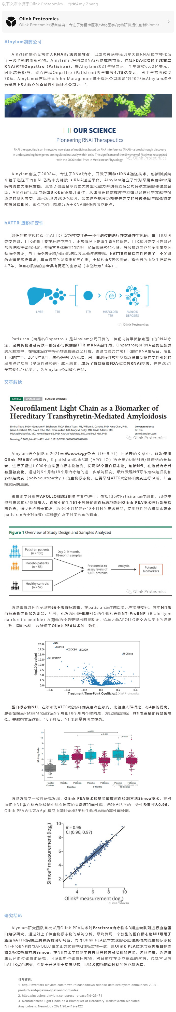 Alnylam 制藥 |Olink 蛋白組學(xué)助力全球首款 RNAi 藥物 Patisiran 臨床生物標(biāo)志物研