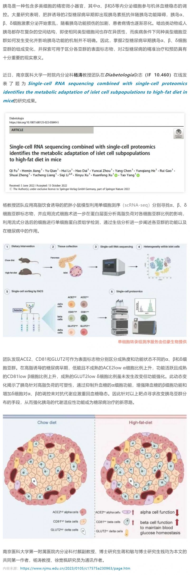 2023-02-01- 單細胞項目文章 -_- 楊濤團隊揭示高脂喂養小鼠胰島細胞亞群的特征