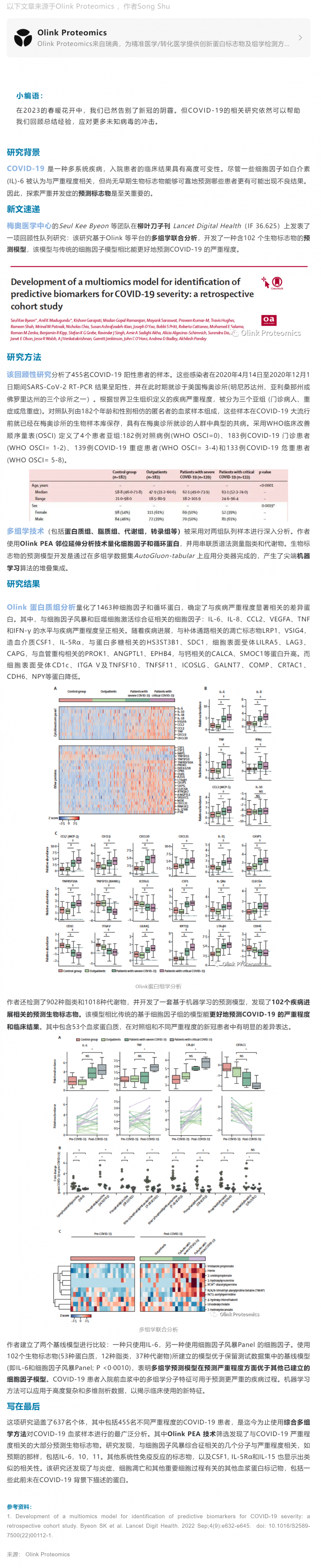 2023-04-07 柳葉刀子刊 | 回顧性隊(duì)列多組學(xué)研究對(duì) COVID-19 嚴(yán)重程度預(yù)測(cè)模型的開(kāi)發(fā)